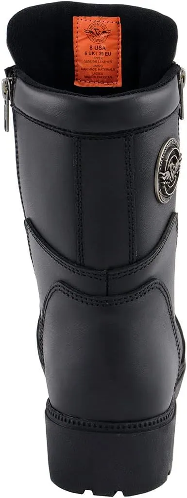 Milwaukee Leather MBL9301 Women's Black Leather Lace-Up Motorcycle Biker Riding Boots with Side Zipper Entry - 11