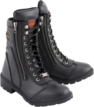 Milwaukee Leather MBL9301 Women's Black Leather Lace-Up Motorcycle Biker Riding Boots with Side Zipper Entry - 11