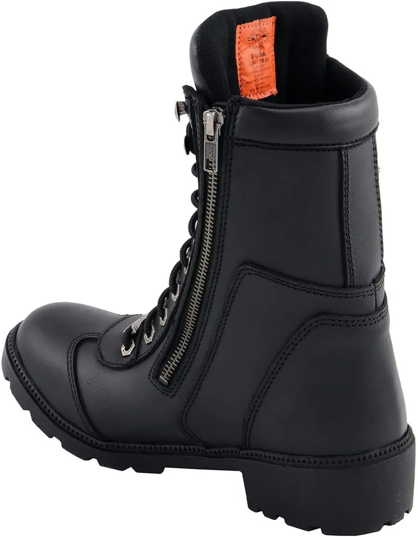 Milwaukee Leather MBL9301 Women's Black Leather Lace-Up Motorcycle Biker Riding Boots with Side Zipper Entry - 11
