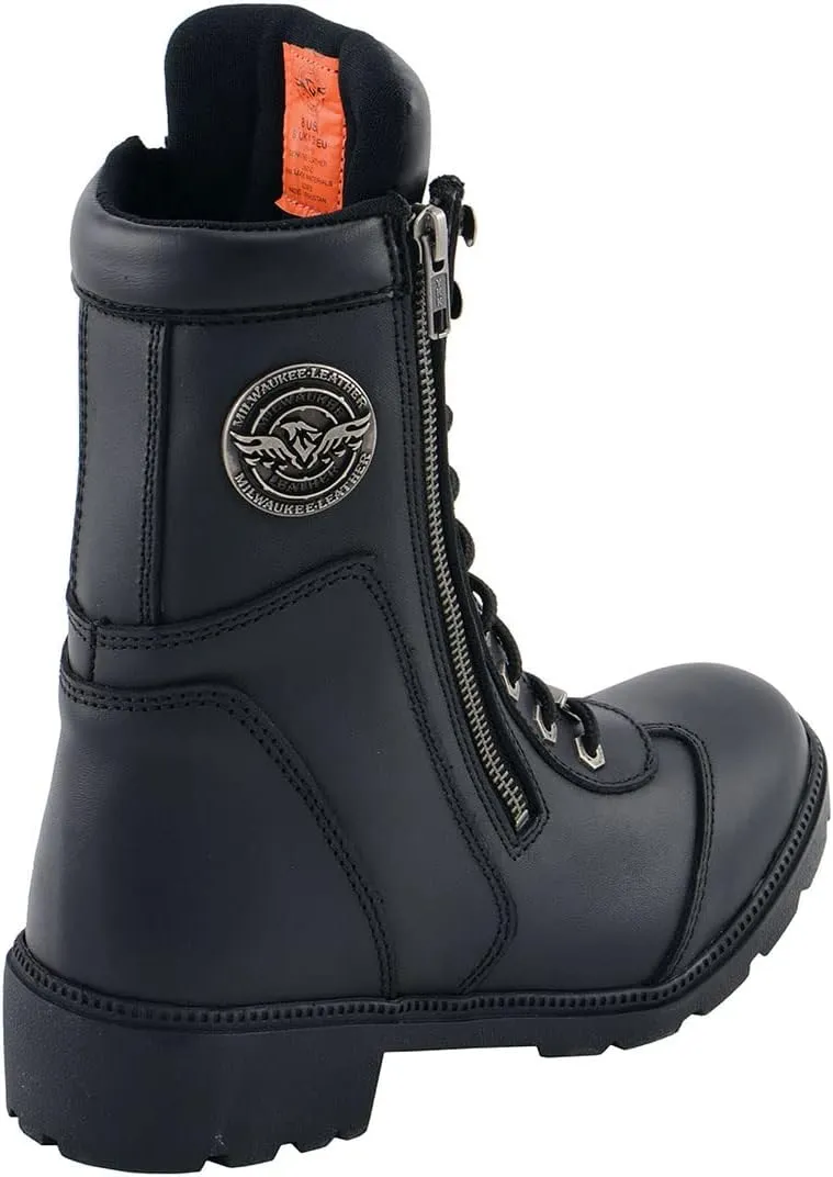 Milwaukee Leather MBL9301 Women's Black Leather Lace-Up Motorcycle Biker Riding Boots with Side Zipper Entry - 6.5