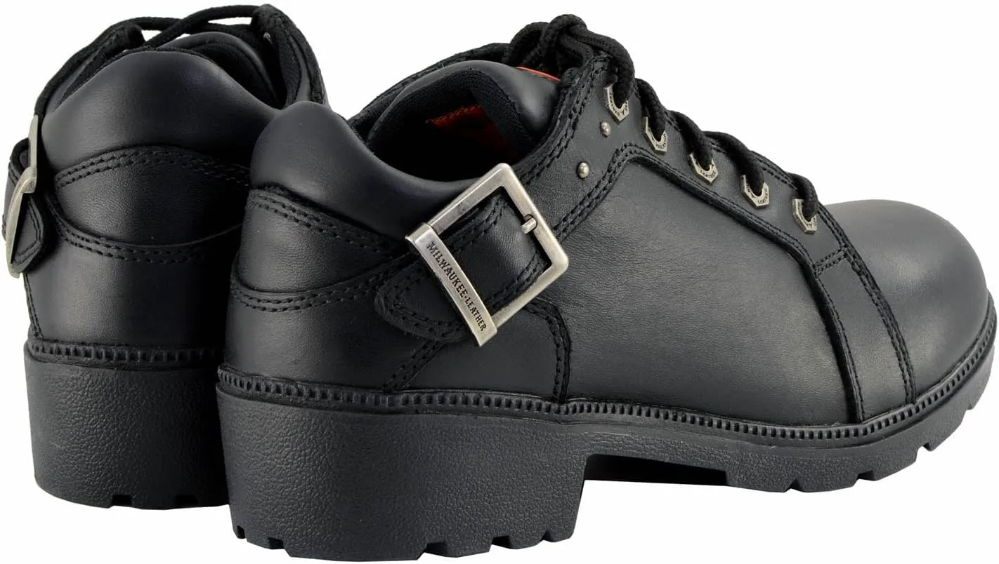Milwaukee Leather MBL9311 Women's Black Leather Lace-Up Motorcycle Riding Shoes with Anti-Slip Outsole - 9