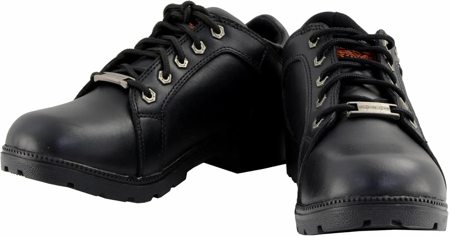 Milwaukee Leather MBL9311 Women's Black Leather Lace-Up Motorcycle Riding Shoes with Anti-Slip Outsole - 9