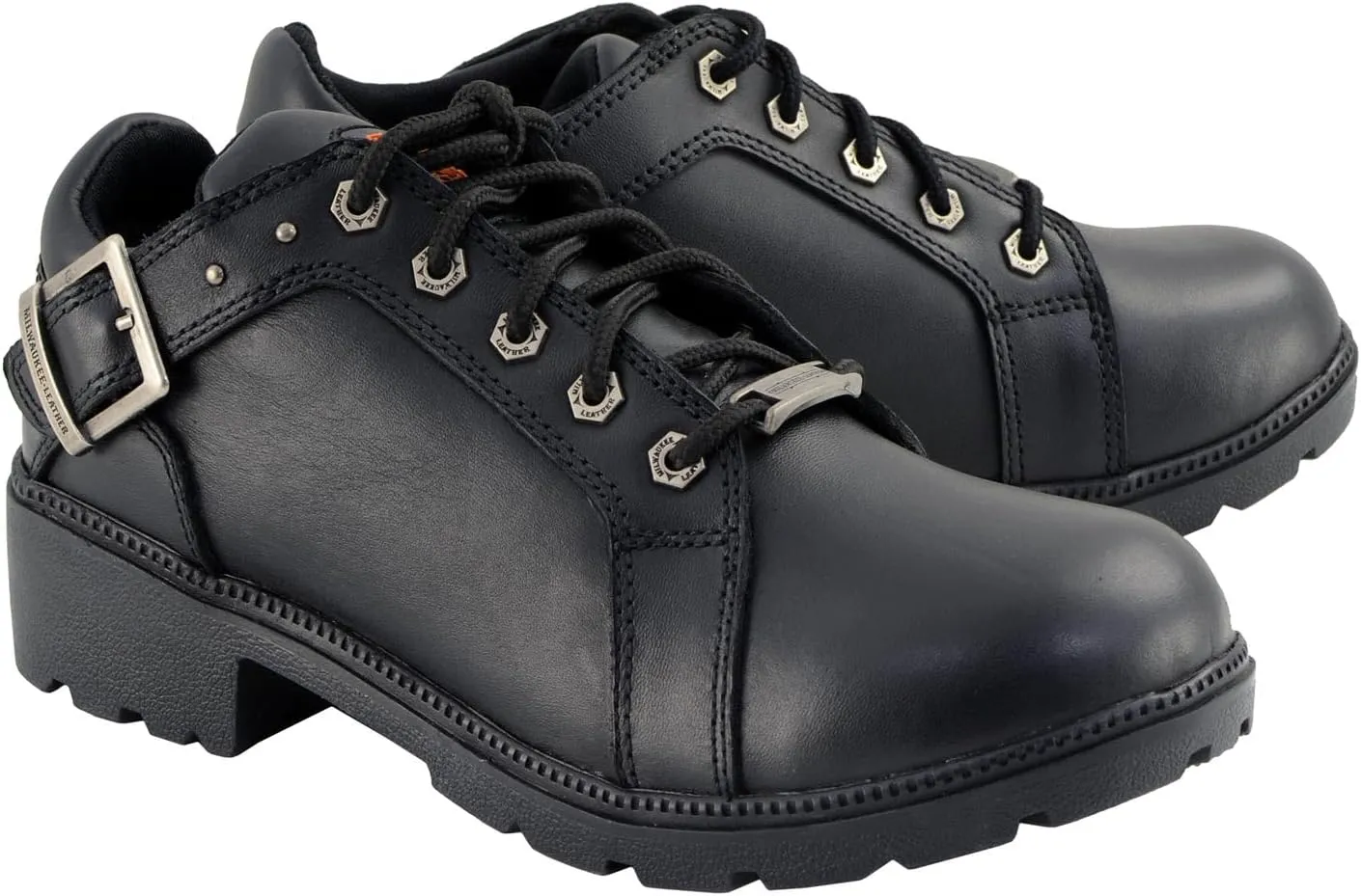 Milwaukee Leather MBL9311 Women's Black Leather Lace-Up Motorcycle Riding Shoes with Anti-Slip Outsole - 9