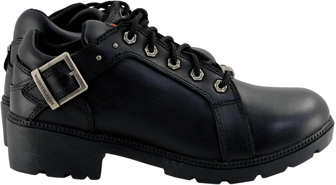 Milwaukee Leather MBL9311 Women's Black Leather Lace-Up Motorcycle Riding Shoes with Anti-Slip Outsole - 9
