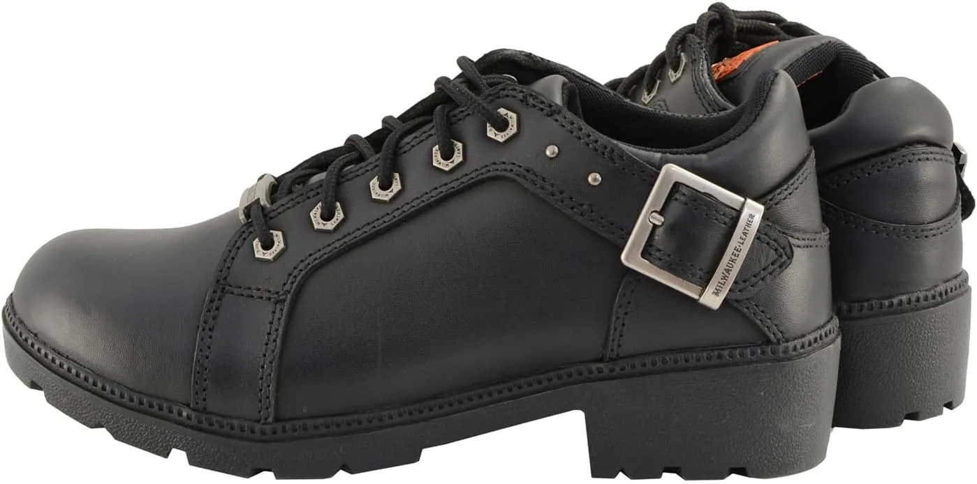 Milwaukee Leather MBL9311 Women's Black Leather Lace-Up Motorcycle Riding Shoes with Anti-Slip Outsole - 9