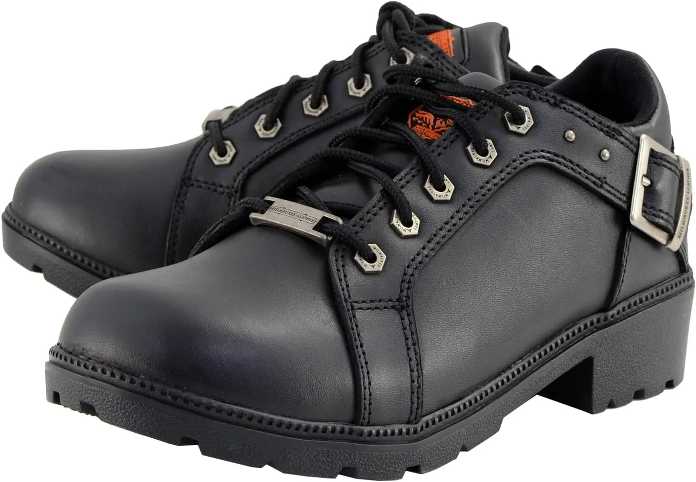 Milwaukee Leather MBL9311 Women's Black Leather Lace-Up Motorcycle Riding Shoes with Anti-Slip Outsole - 9