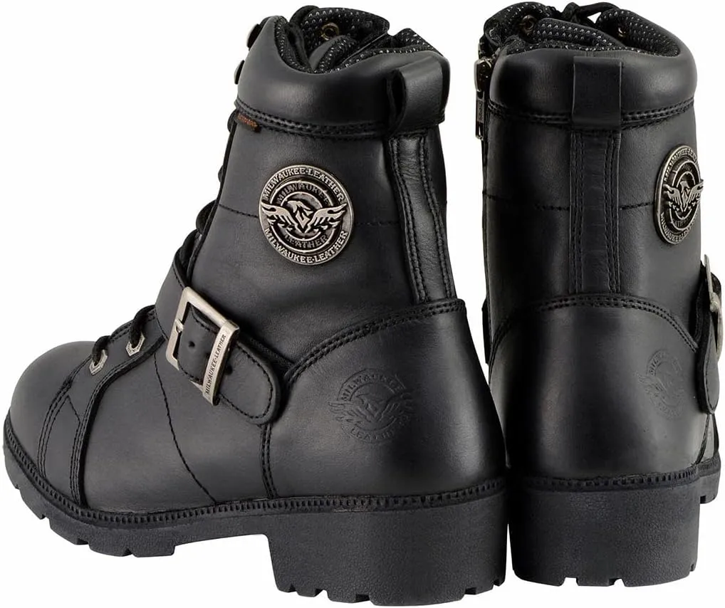 Milwaukee Leather MBL9326WP Women's Premium Black Leather Lace-Up Waterproof Motorcyle Rider Boots