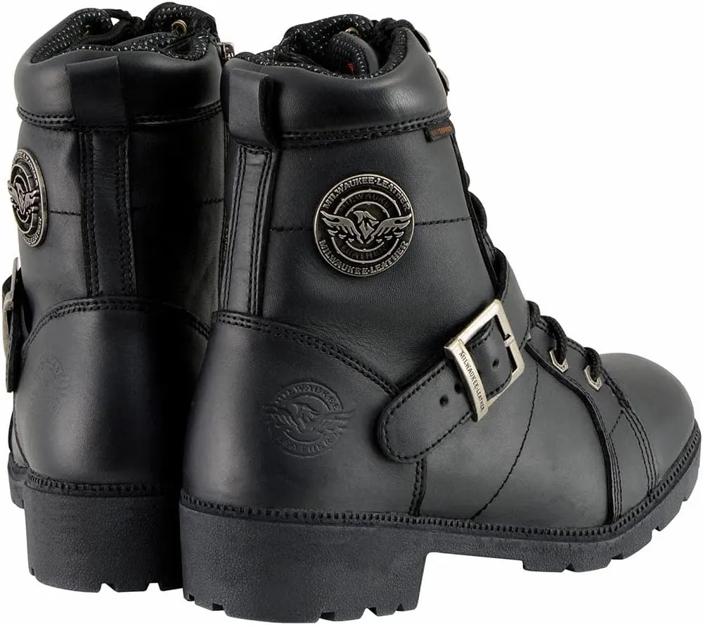 Milwaukee Leather MBL9326WP Women's Premium Black Leather Lace-Up Waterproof Motorcyle Rider Boots