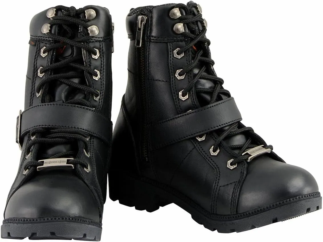 Milwaukee Leather MBL9326WP Women's Premium Black Leather Lace-Up Waterproof Motorcyle Rider Boots