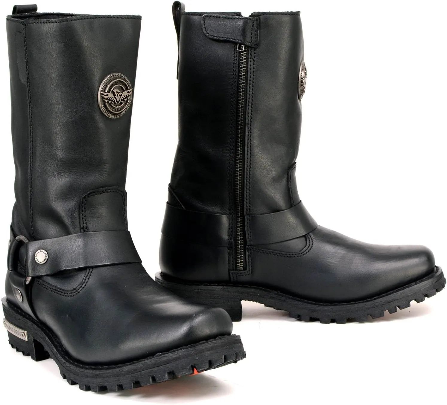 Milwaukee Leather MBL9360 Women's Black Leather 11-Inch Classic Harness Square Toe Motorcycle Boots