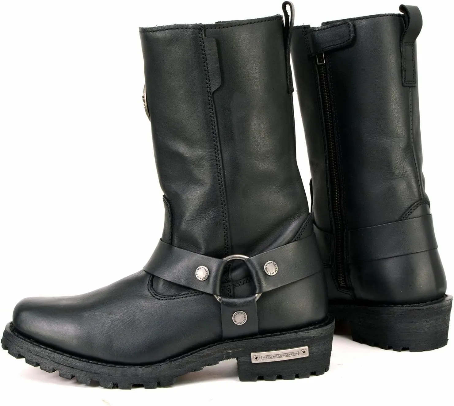 Milwaukee Leather MBL9360 Women's Black Leather 11-Inch Classic Harness Square Toe Motorcycle Boots