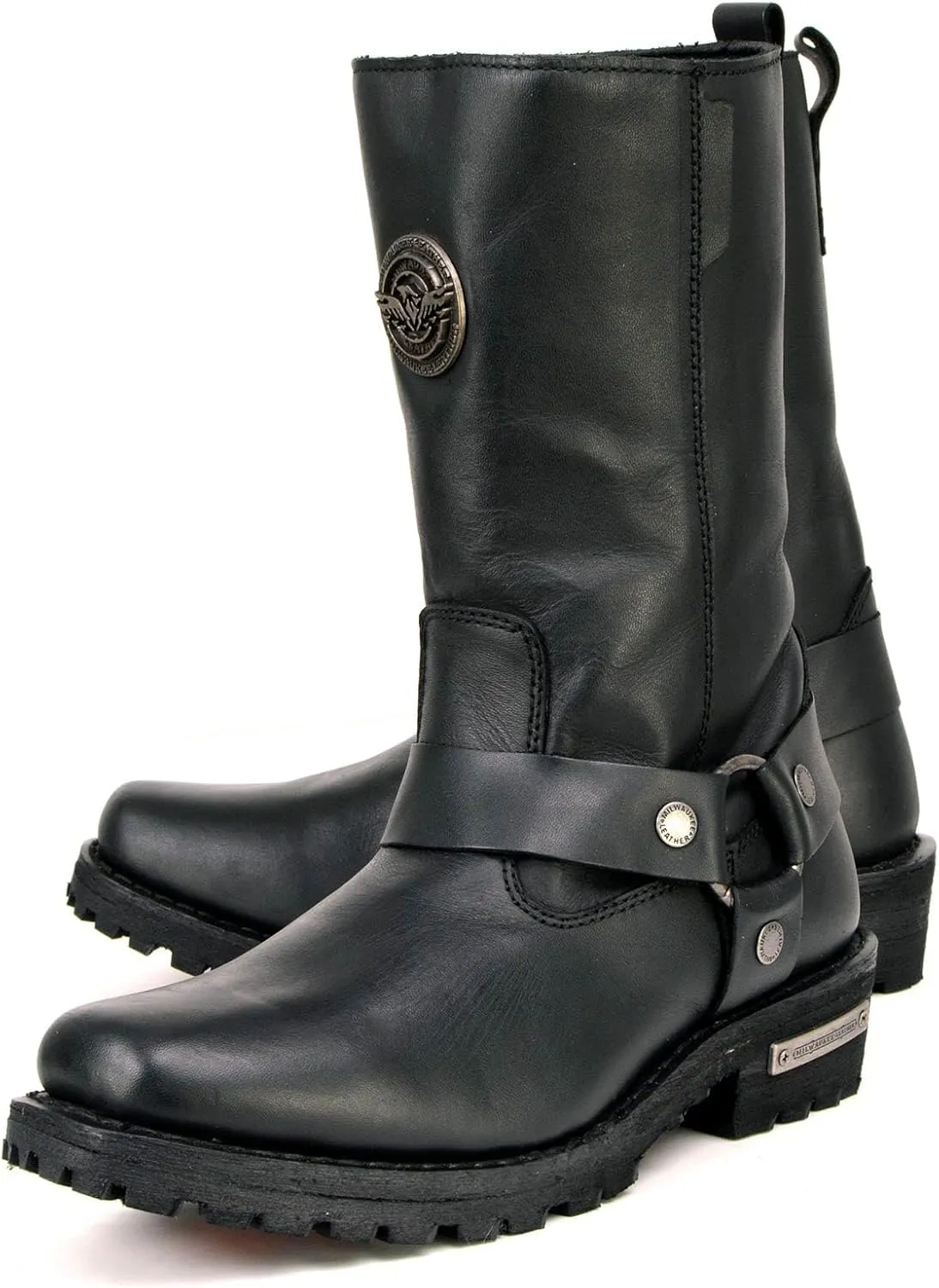 Milwaukee Leather MBL9360 Women's Black Leather 11-Inch Classic Harness Square Toe Motorcycle Boots