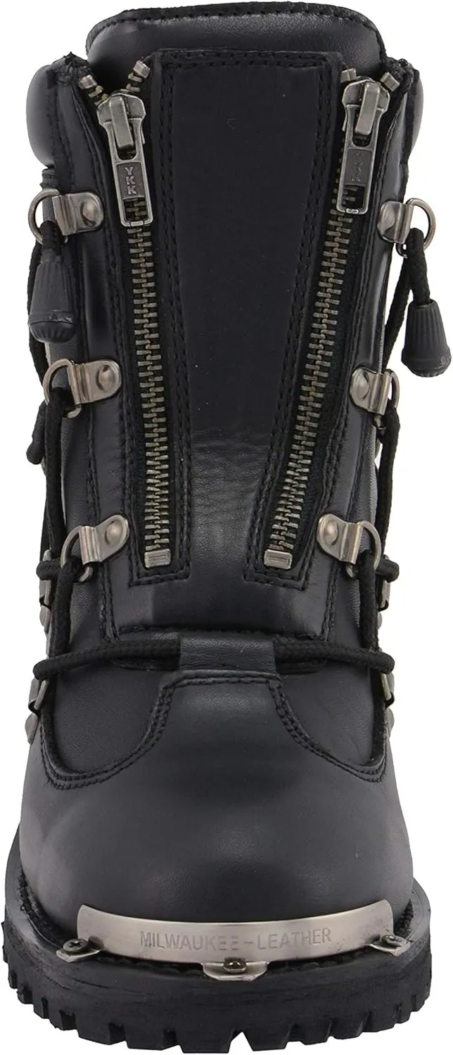 Milwaukee Leather MBL9375 Women's Premium Black Leather Diamond 6-Inch Twin Zipper Lock Motorccycle Riding Boots - 10.5