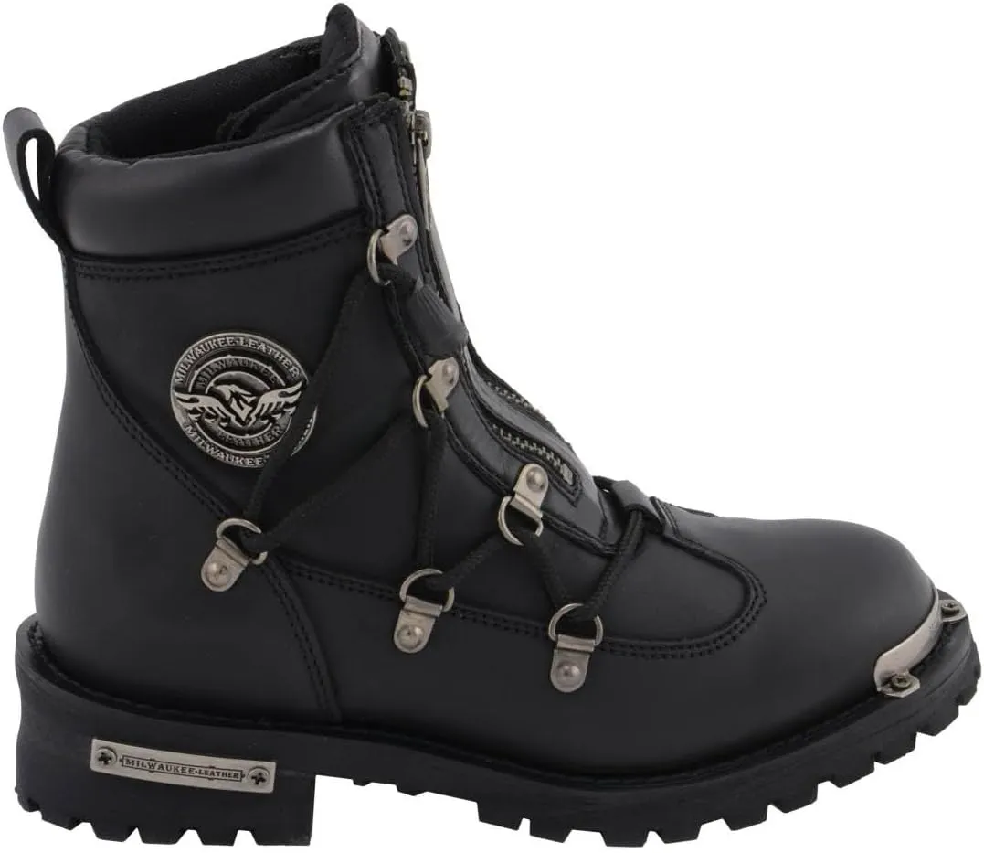 Milwaukee Leather MBL9375 Women's Premium Black Leather Diamond 6-Inch Twin Zipper Lock Motorccycle Riding Boots - 10.5