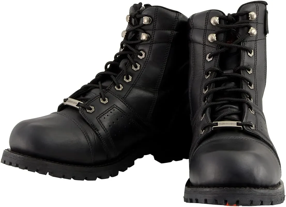 Milwaukee Leather Men's Black Lace-Up Wide-Width Motorcycle Leather Boots with Side Zipper Entry MBM9000W