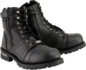 Milwaukee Leather Men's Black Lace-Up Wide-Width Motorcycle Leather Boots with Side Zipper Entry MBM9000W