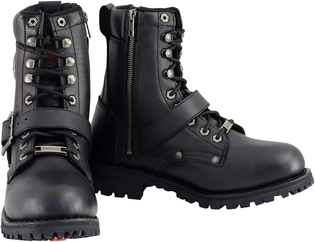 Milwaukee Leather Men's Black Leather Lace-Up Engineer Motorcycle Boots w/Buckles and Side Zipper MBM101-7