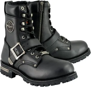 Milwaukee Leather Men's Black Leather Lace-Up Engineer Motorcycle Boots w/Buckles and Side Zipper MBM101-7