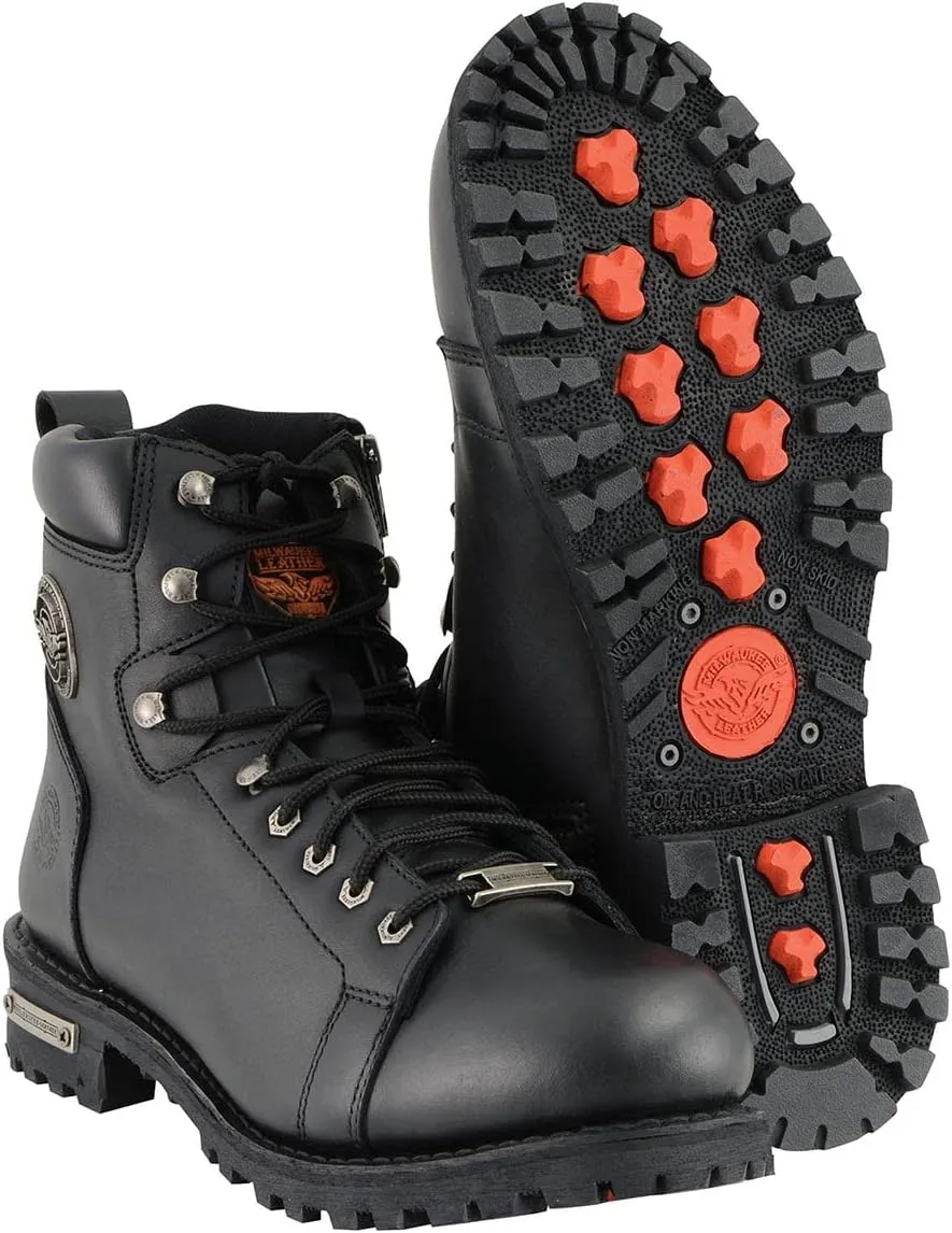 Milwaukee Leather Men's Black Leather Lace-Up Motorcycle Rider Boots with Side Zipper MBM100-10.5