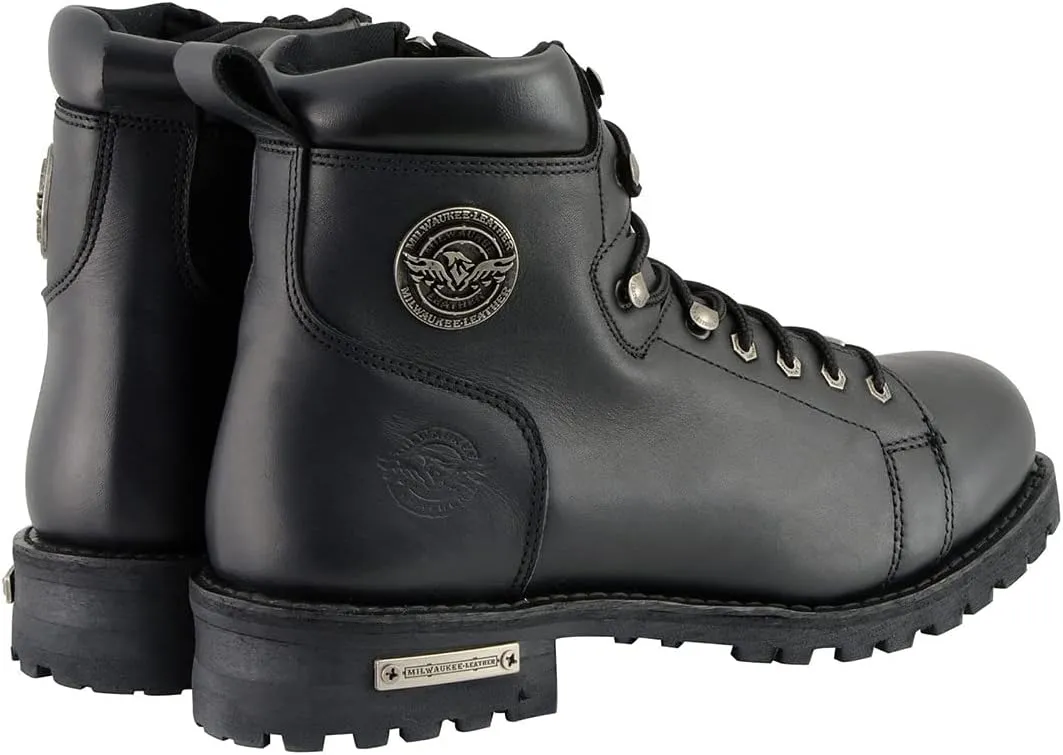 Milwaukee Leather Men's Black Leather Lace-Up Motorcycle Rider Boots with Side Zipper MBM100-10.5