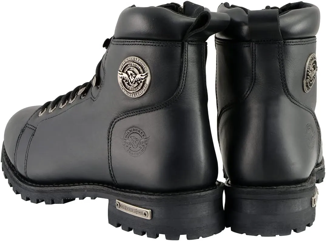 Milwaukee Leather Men's Black Leather Lace-Up Motorcycle Rider Boots with Side Zipper MBM100-10.5