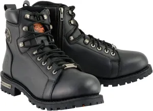 Milwaukee Leather Men's Black Leather Lace-Up Motorcycle Rider Boots with Side Zipper MBM100-10.5
