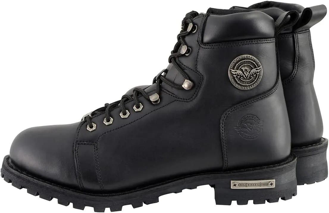 Milwaukee Leather Men's Black Leather Lace-Up Motorcycle Rider Boots with Side Zipper MBM100-10.5