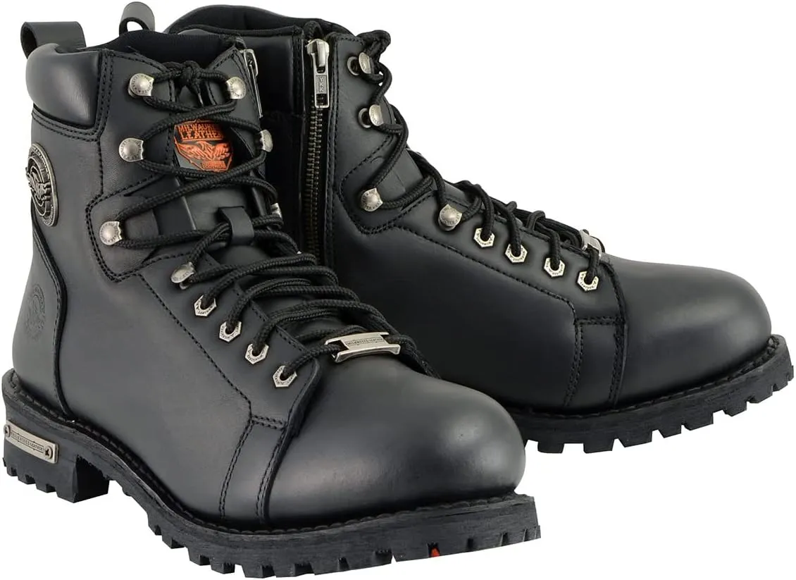 Milwaukee Leather Men's Black Leather Lace-Up Motorcycle Rider Boots with Side Zipper MBM100-10.5