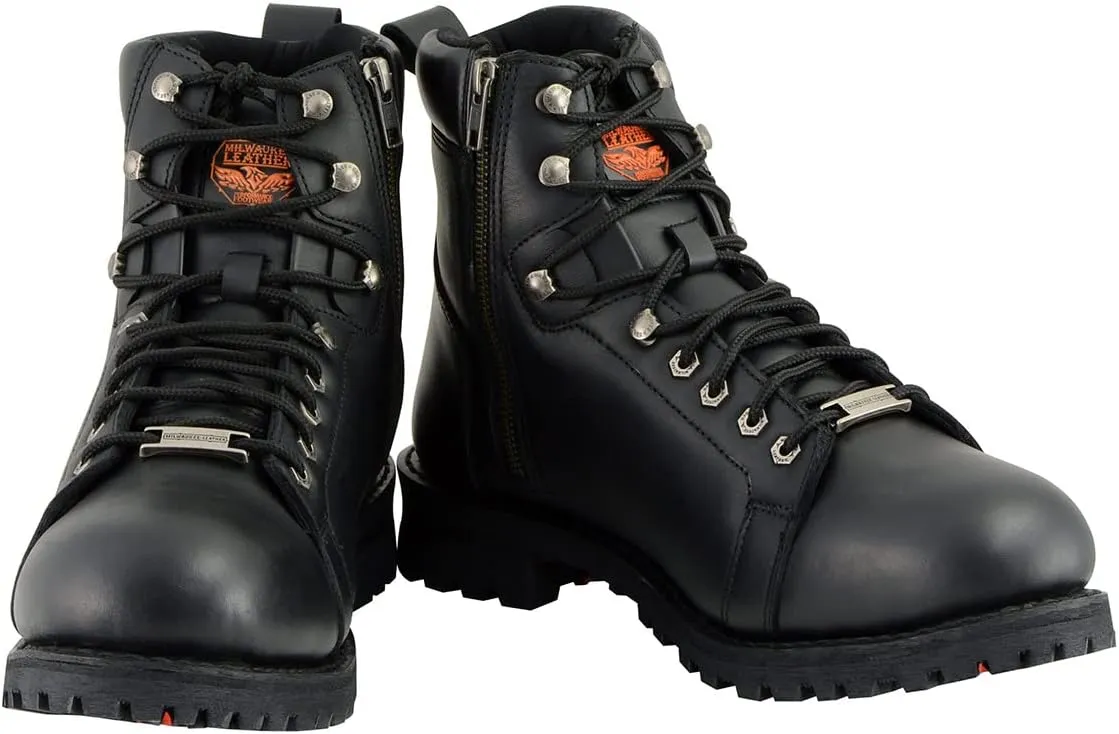 Milwaukee Leather Men's Black Leather Lace-Up Motorcycle Rider Boots with Side Zipper MBM100-10.5