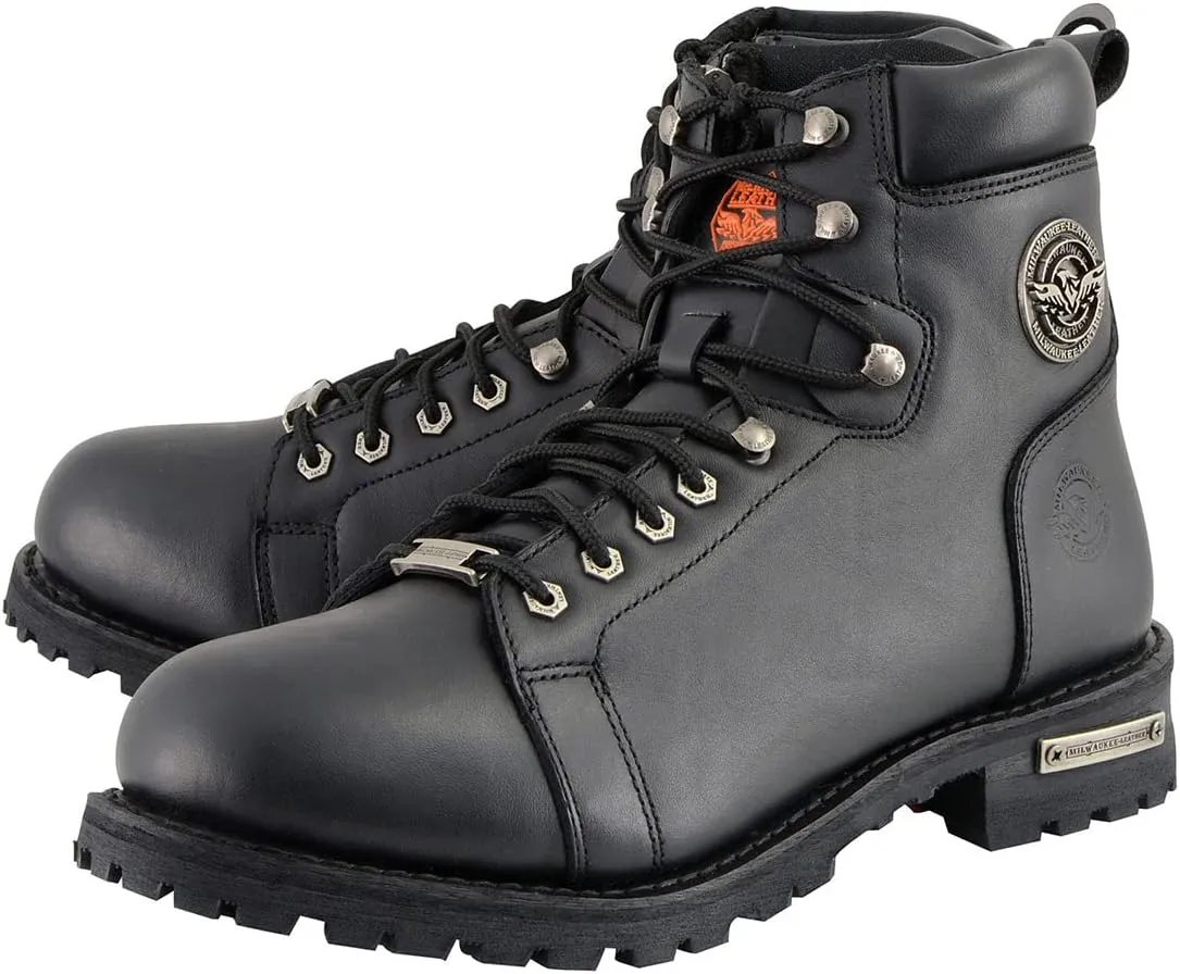 Milwaukee Leather Men's Black Leather Lace-Up Motorcycle Rider Boots with Side Zipper MBM100-10.5