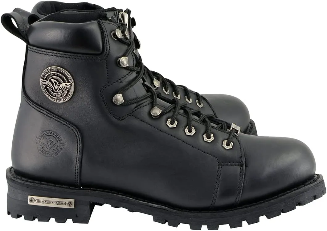 Milwaukee Leather Men's Black Leather Lace-Up Motorcycle Rider Boots with Side Zipper MBM100-10.5