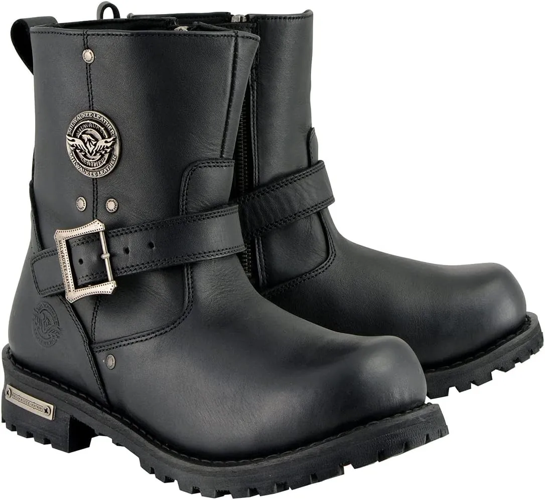 Milwaukee Leather Men's Black Leather Wide Width 6-inch Classic Engineer Motorcycle Boots w/Side Zipper MBM9040W - 10.5W