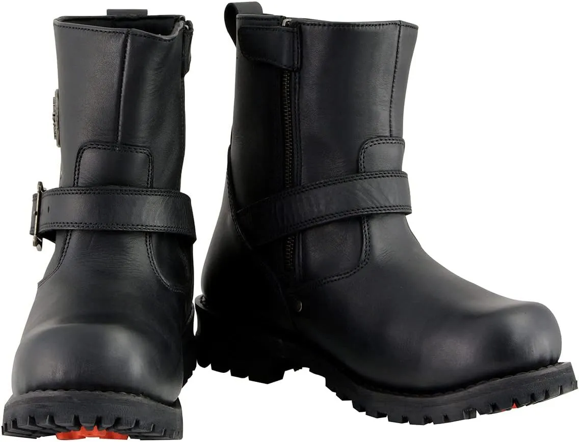 Milwaukee Leather Men's Black Leather Wide Width 6-inch Classic Engineer Motorcycle Boots w/Side Zipper MBM9040W - 10.5W