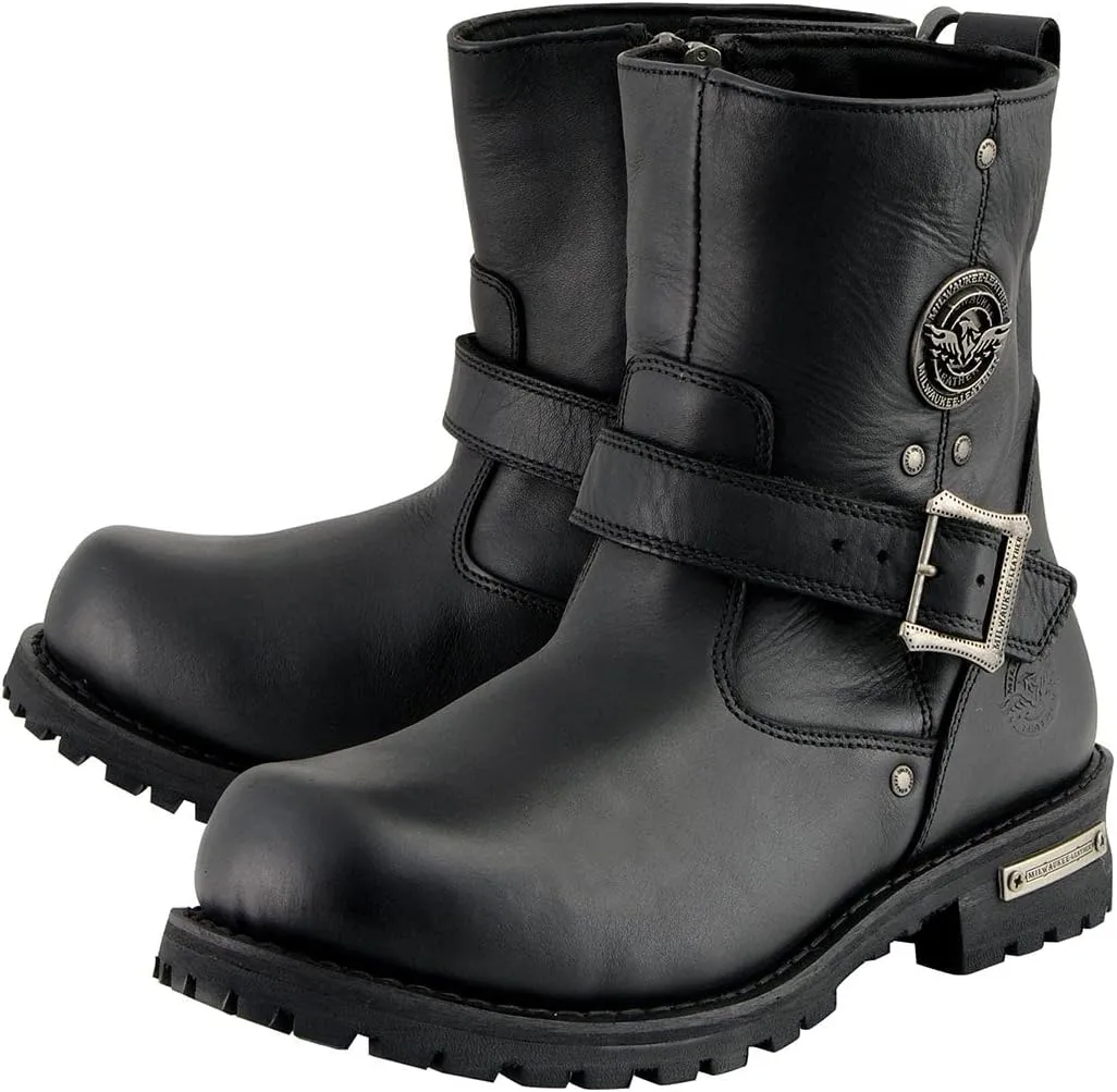 Milwaukee Leather Men's Black Leather Wide Width 6-inch Classic Engineer Motorcycle Boots w/Side Zipper MBM9040W - 11.5W