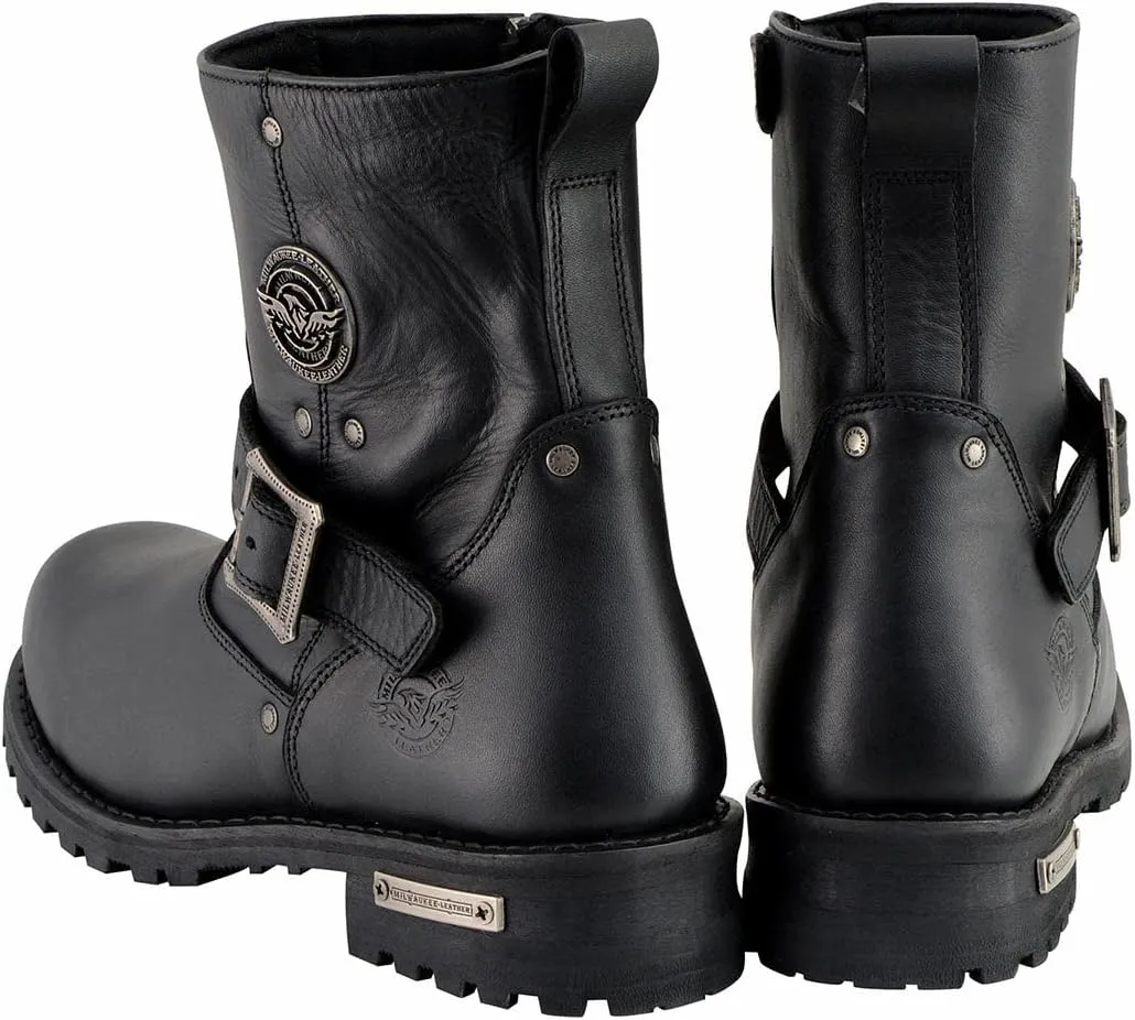 Milwaukee Leather Men's Black Leather Wide Width 6-inch Classic Engineer Motorcycle Boots w/Side Zipper MBM9040W - 11.5W