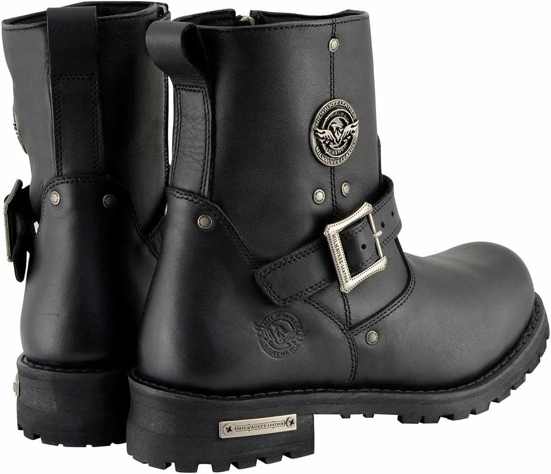 Milwaukee Leather Men's Black Leather Wide Width 6-inch Classic Engineer Motorcycle Boots w/Side Zipper MBM9040W - 11.5W