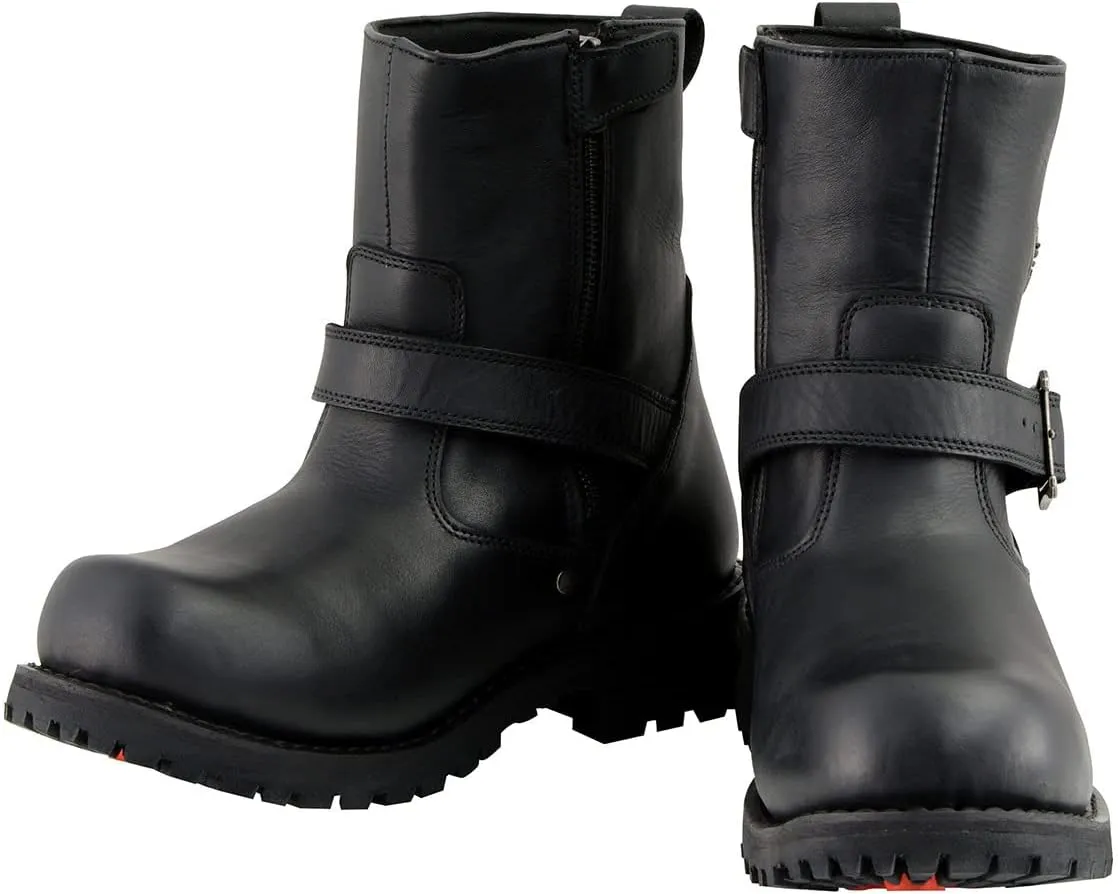 Milwaukee Leather Men's Black Leather Wide Width 6-inch Classic Engineer Motorcycle Boots w/Side Zipper MBM9040W - 11.5W