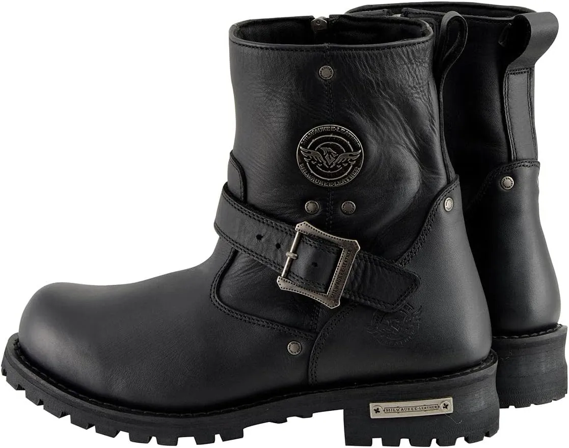Milwaukee Leather Men's Black Leather Wide Width 6-inch Classic Engineer Motorcycle Boots w/Side Zipper MBM9040W - 11.5W