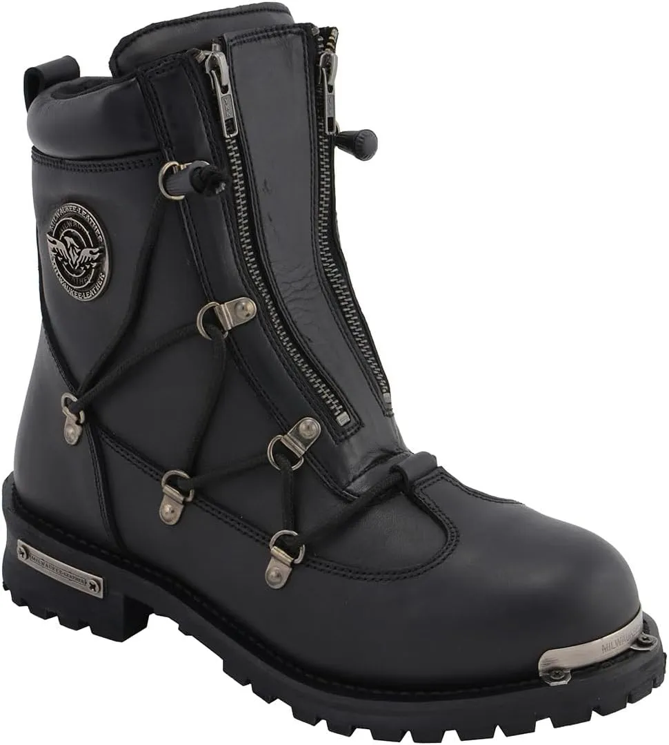 Milwaukee Leather Men's Black Smooth Plain Motorcycle Leather Boots - 11