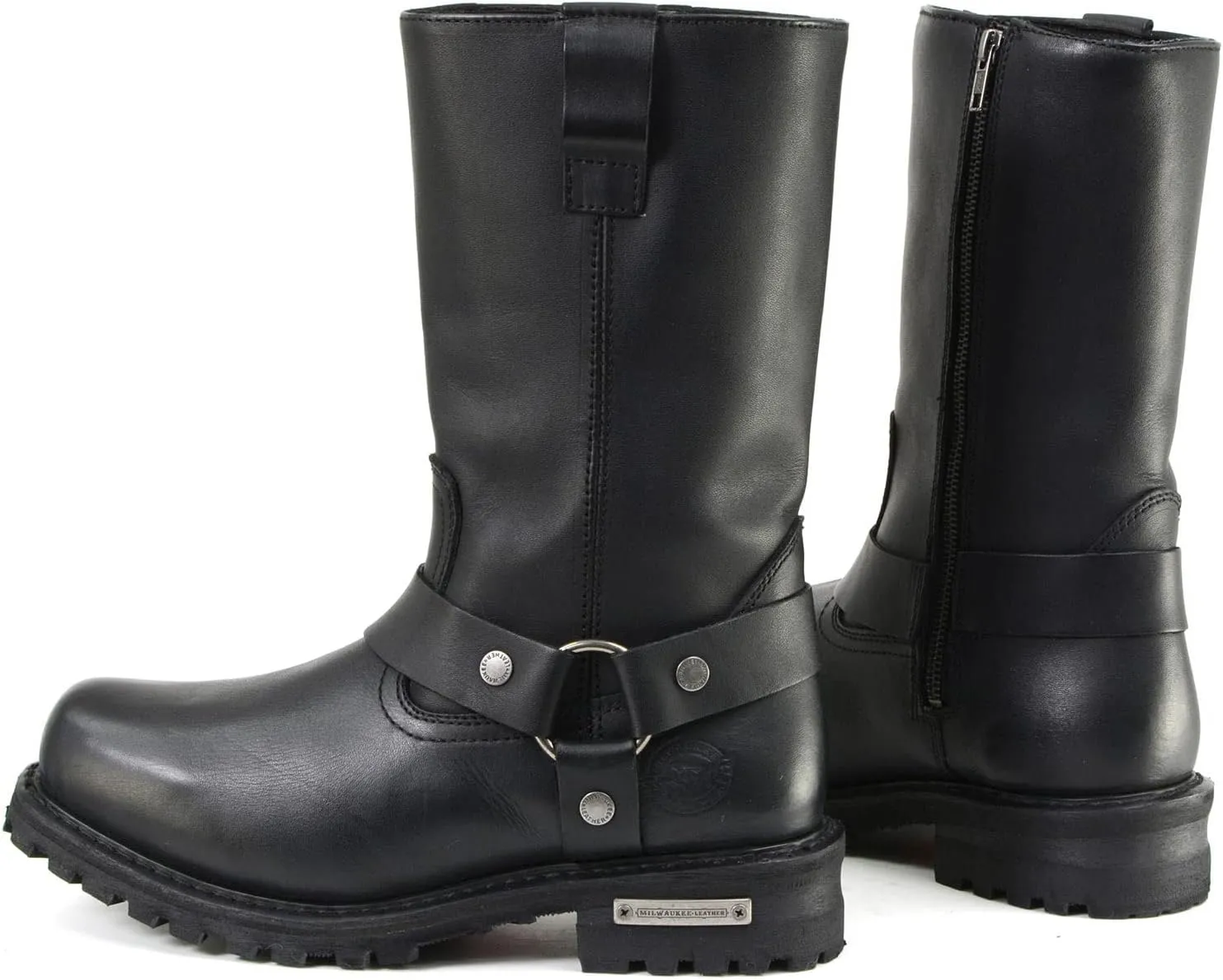 Milwaukee Leather Men’s Black Waterproof Boots 11-inch Wide Width Square Toe with Harness and Zipper MBM9061WP - 11W