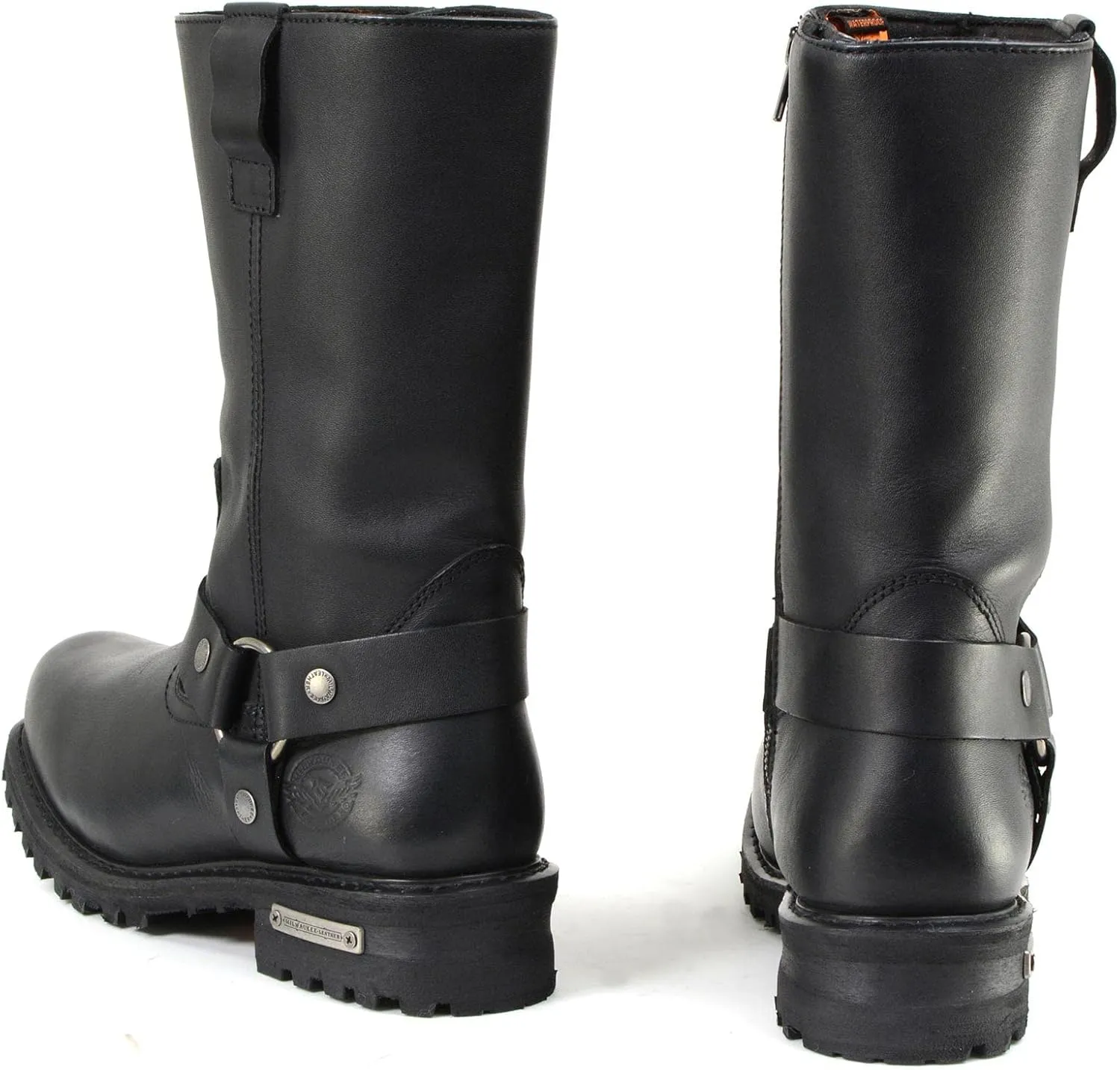 Milwaukee Leather Men’s Black Waterproof Boots 11-inch Wide Width Square Toe with Harness and Zipper MBM9061WP - 11W