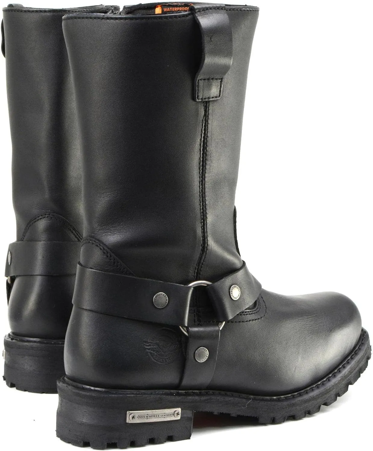 Milwaukee Leather Men’s Black Waterproof Boots 11-inch Wide Width Square Toe with Harness and Zipper MBM9061WP - 11W