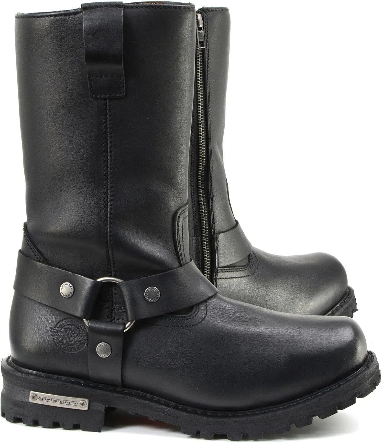 Milwaukee Leather Men’s Black Waterproof Boots 11-inch Wide Width Square Toe with Harness and Zipper MBM9061WP - 11W