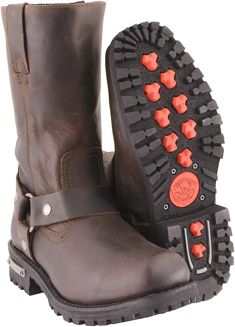 Milwaukee Leather Men's Classic 11-Inch Dark Brown Leather Harness Square Toe Motorcycle Boots MBM9062-11.5