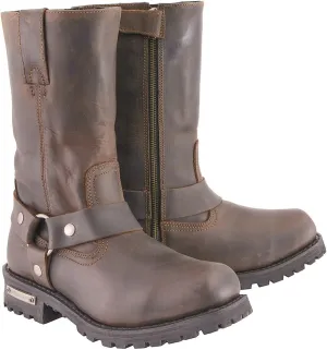 Milwaukee Leather Men's Classic 11-Inch Dark Brown Leather Harness Square Toe Motorcycle Boots MBM9062-11.5
