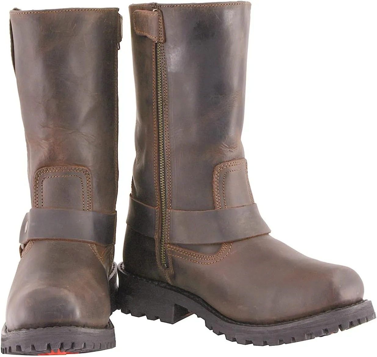 Milwaukee Leather Men's Classic 11-Inch Dark Brown Leather Harness Square Toe Motorcycle Boots MBM9062-11.5