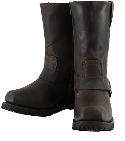 Milwaukee Leather Men's Classic 11-Inch Dark Brown Leather Harness Square Toe Motorcycle Boots MBM9062-13