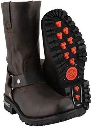 Milwaukee Leather Men's Classic 11-Inch Dark Brown Leather Harness Square Toe Motorcycle Boots MBM9062-13