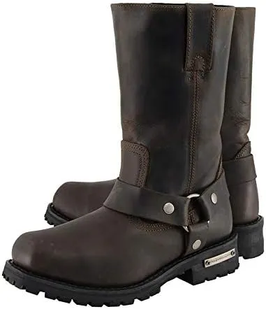 Milwaukee Leather Men's Classic 11-Inch Dark Brown Leather Harness Square Toe Motorcycle Boots MBM9062-13