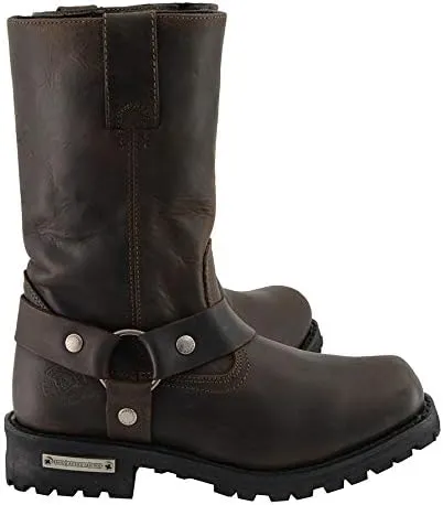 Milwaukee Leather Men's Classic 11-Inch Dark Brown Leather Harness Square Toe Motorcycle Boots MBM9062-13